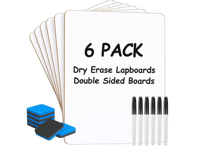 Double Sided Dry Erase Board, 9'' x 12'' Small White Board, 6 Pack Reusable Double Sided Surface, Easy to Write and Erase, Portable Small Learning...