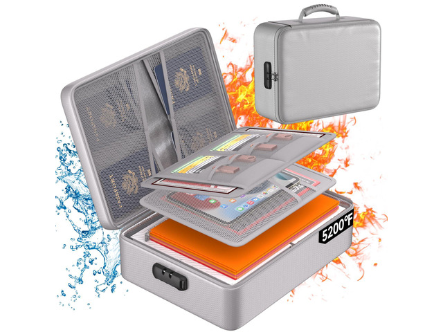 5200°F Fireproof Document Organizer Box with Lock, Silver (Soft) Heat Insulated 8 Layers File Protection Bag,Water-Resistant Zipper,Portable Home...