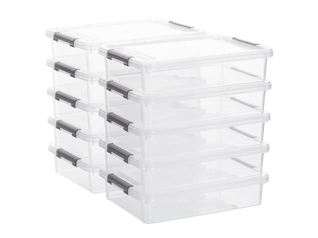 10PC Storage Bins with Lids, Stackable Plastic Box, Paper Storage Clear Storage Containers Stack to Save Space, Craft Organizer & Photo Storage...
