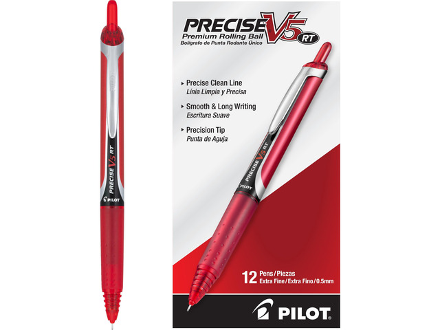 Precise V5 RT Rollerball Pens, Red, Pack of 12