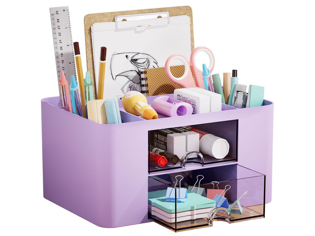 Pen Organizer with 2 Drawer, Multi-Functional Pencil Holder for Desk, Desk Organizers and Accessories with 5 Compartments + Drawer for Office Art...