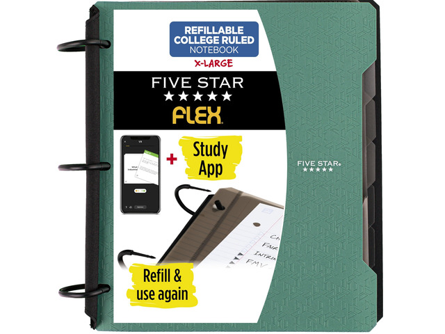 Flex Refillable Notebook + Study App, College Ruled Paper and 1-1/2 Inch TechLock Ring Binder with Pockets, Tabs and Dividers, 300 Sheet Capacity,...