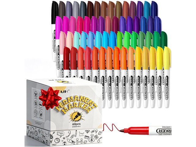 60 Colors Permanent Markers Fine Point, Art Coloring & Crafts & Mark Assorted Vibrant Colors, Quick-Drying Waterproof, Long-Lasting, Work on Paper...