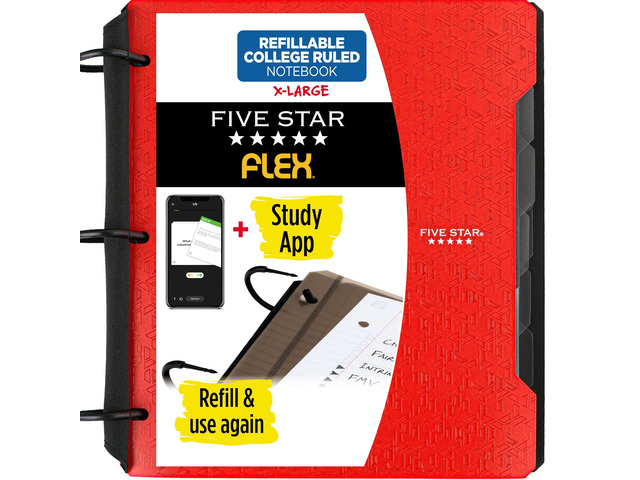 Flex Refillable Notebook + Study App, College Ruled Paper and 1-1/2 Inch TechLock Ring Binder with Pockets, Tabs and Dividers, 300 Sheet Capacity,...