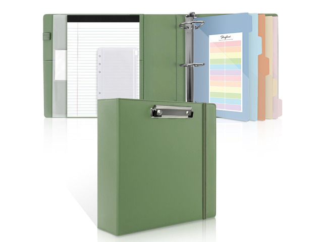 3 Ring Binder 3 Inch D Ringr with Clipboard, PU Heavy Duty Clipboard Binder with Notepad & 5 Dividers with 5 Pockets, Labels, Clipboard Folder...