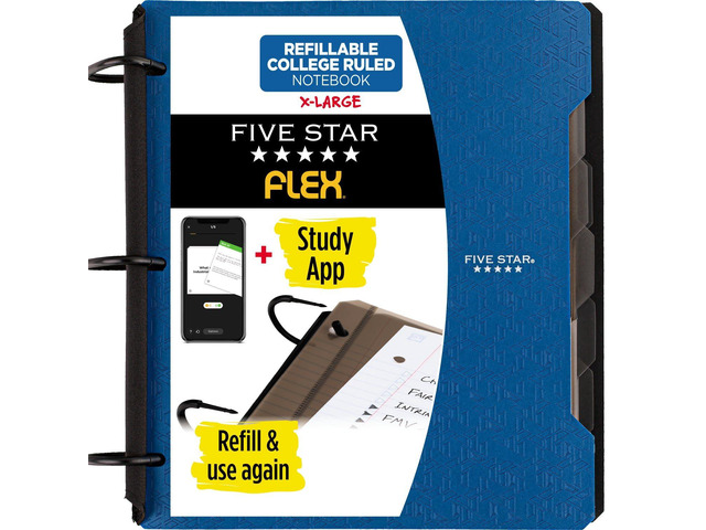 Flex Refillable Notebook + Study App, College Ruled Paper and 1-1/2 Inch TechLock Ring Binder with Pockets, Tabs and Dividers, 300 Sheet Capacity,...