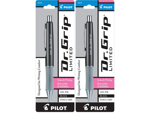 Gel Pen, Fine Point, Charcoal Gray Black Ink Retractable Metallic Barrel Pack of 2