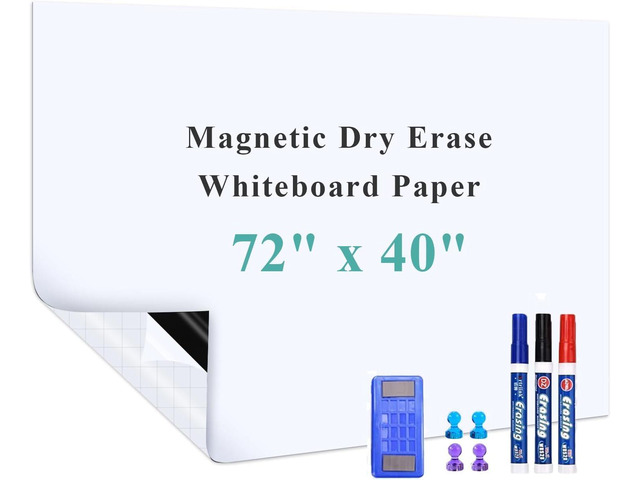 Huge Self-Adhesive Whiteboard Sticker: Keep Team Projects on Track Peel-and-Stick Dry Erase Wall Decal with No-Ghosting Surface - 72' x 40'...
