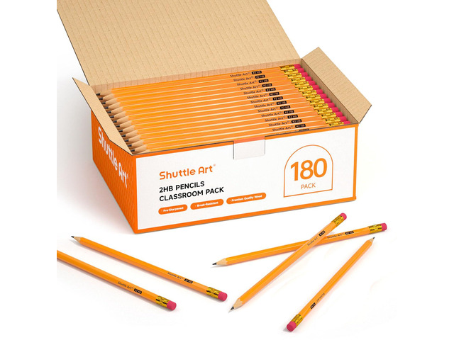 Wood-Cased #2 HB Pencils, 180 Pack Sharpened Yellow Pencil with Erasers, Bulk Pack Graphite Pencils for School and Teacher Supplies, Writing,...