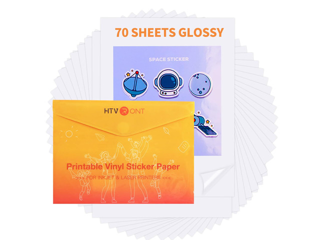 Printable Vinyl Sticker Paper, 8.5'X11', 70 Sheets, Glossy White For Inkjet Printer, Dries Quickly, Great Stickiness, Easy to Use & Peeling Off,...