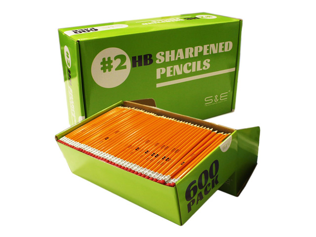 600 Pack #2 Pencils Pre-sharpened, with Erasers, Bulk Yellow Woodcase, HB Lead, Classrooms, Offices & Back to School, No.2 Pencil Value Box