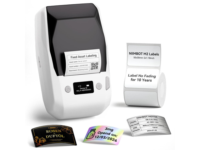 M2 Thermal Transfer Label Maker, Label No Fading for Office Lab Use 300DPI Label Printer, Labels Last 10 yrs No Fade For office, Garden, Lab,...