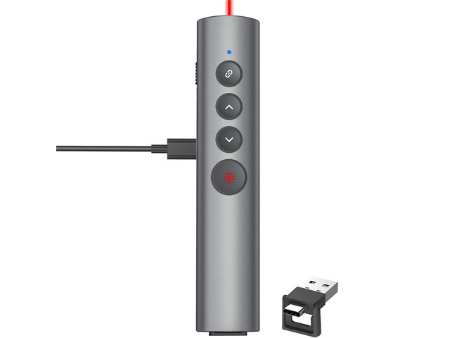 Aluminum Alloy Presentation Clicker with Red Laser Pointer 2in1 USB/Type C Receiver Wireless Presenter Remote PowerPoint Clicker for Computer...