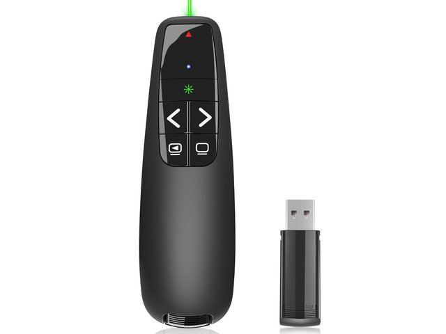 Presentation Clicker for PowerPoint, Wireless Presenter Remote with Laser Ergonomic PowerPoint Remote Clicker with Green Laser Pointer for Computer...