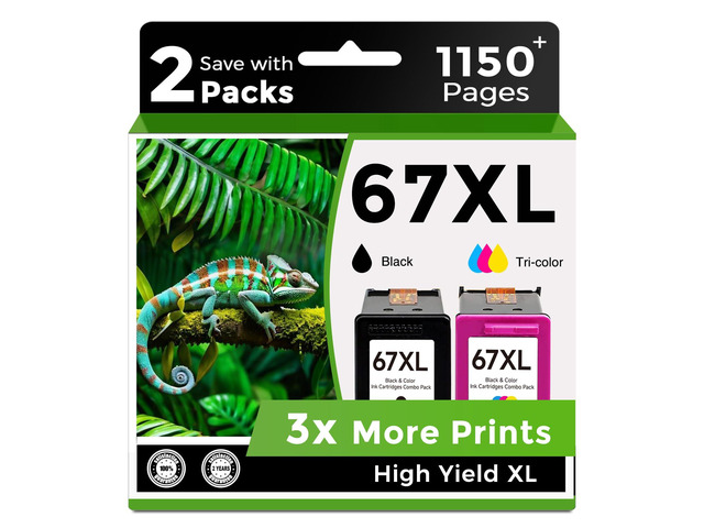 67XL Ink Cartridges Black/Color Combo Pack Replacement for HP 67 Ink XL For 2827e hp67xl hp67 2700 2700e 2752 2742e 2755 2755e 4100 4100e 2855...