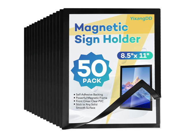 50 Pack Magnetic Sign Holder 8.5 x 11, Magnetic Paper Holder Magnetic Self-Adhesive Document Holder, Clear PVC Poster Frame for Wall, Window,...