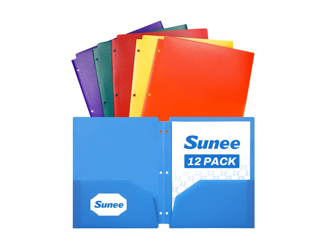 3 Hole Folders with Pockets (12 Pack, Assorted Color), Plastic Folders for 3 Ring Binder, Heavy Duty Binder Folder for Document for School,...