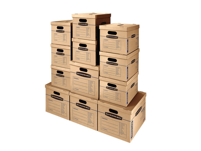 Classic Moving Box 12 Pack Kit, Reinforced Handles, Tape-Free Assembly, Box with Lid, 8 Small and 4 Medium Boxes (7716401)