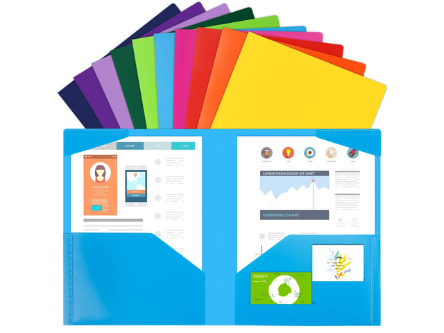100pcs Plastic Folders with Pockets, Heavy Duty Pocket Folders with 4 Pockets for Office and School, Letter Size, 10 Assorted Colors