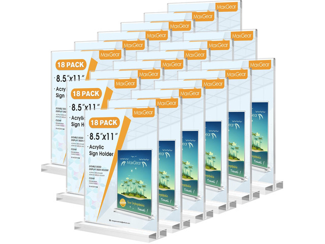Acrylic Sign Holder 8.5' x 11' Double Sided Sign Stand, 18 Pack Clear Acrylic, Double Sided Display, Stable Tabletop Design, Quick Sign Changes,...