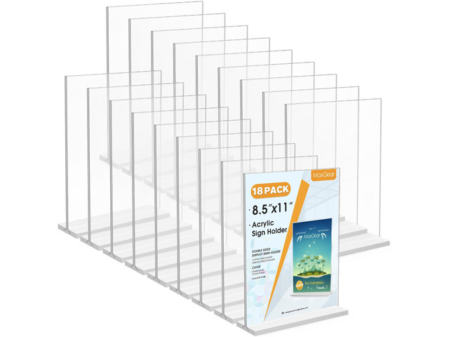 Acrylic Sign Holder 8.5' x 11' Double Sided Display Stand, 18 Pack Clear Acrylic, Double-Sided Display, Stable Tabletop Stand, Quick Paper...