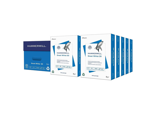 Printer Paper, Great White 30% Recycled Paper, 8.5 x 11-10 Ream (5,000 Sheets) - 92 Bright, Made in the USA, 086700C