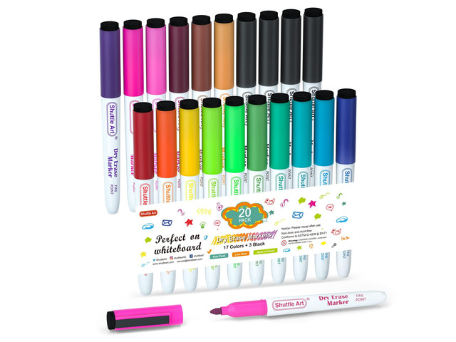 20 Pack Dry Erase Markers 17 Colors Plus 3 Black Fine Tip Smooth Fine-Point Writing, Clean Dry Wipe Ink, Non-toxic Low-Odor, Perfect for...