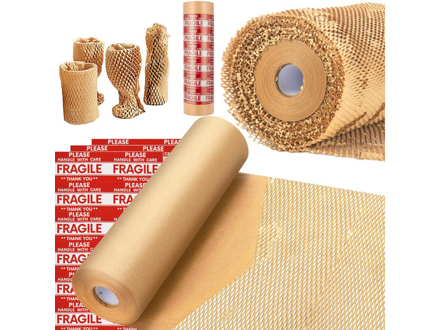 Honeycomb Packing Paper, 15'x300' Eco Friendly Packing Paper for Moving Recyclable Honeycomb Paper Moving Supplies Bubble Paper Wrapping Protective...