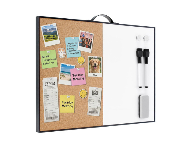 Small Whiteboard Cork-Board - 12' X 16' Portable Aluminum Black Framed Magnetic Dry Erase Board for Wall, Small Bulletin Cork Board with Holder for...