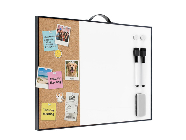 Small Cork Board Whiteboard Combo - 12' X 16' Portable Aluminum Black Framed Magnetic Dry Erase Board for Wall, Mini Bulletin CorkBoard with a...