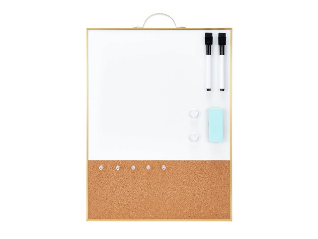 Small Combination Board - 16' X 12' Portable Aluminum Gold Framed Magnetic Dry Erase Board for Wall, Small Bulletin Cork Board with Holder for...