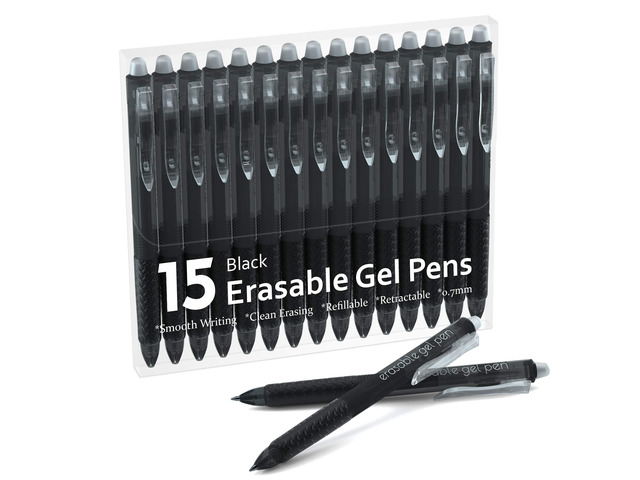 Erasable Gel Pens, 15 Pack Black Retractable Erasable Pens Clicker, Fine Point, Make Mistakes Disappear, Black Inks for School & Office