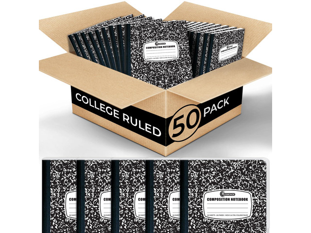 Bulk Composition Notebooks, 50 Pack, College Ruled, Black Marble Bulk Notebooks, 200 Pages (100 Sheets), 9-3/4 x 7-1/2', Hard Cover, Bulk...