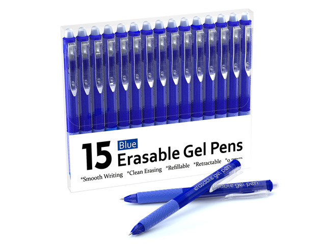 Erasable Gel Pens, 15 Pack Blue Retractable Erasable Pens Clicker, Fine Point, Make Mistakes Disappear, Blue Ink for School & Office