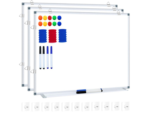 White Board Dry Erase Whiteboard for Wall 24x18 (3pcs) Magnetic Boards for Office Classroom & Home, Small Wall Whiteboard Including 6 Markers, 10...