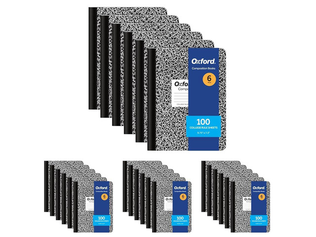 Composition Notebooks, College Ruled Paper, 9-3/4 x 7-1/2 Inches, 100 Sheets, Black, 6 Count (63767) (Pack of 4)