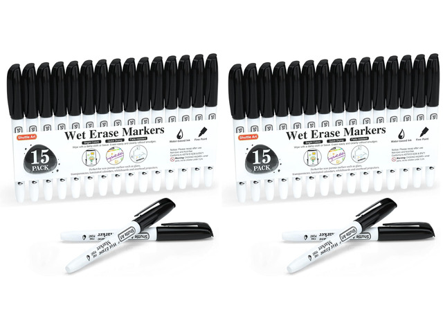 Wet Erase Markers, 30 Pack Black 1mm Fine Tip Smudge-Free Markers, Use on Laminated Calendars,Overhead...