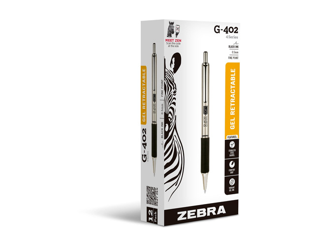 STEEL G-402 Retractable Gel Pen, Black Ink, 0.5mm, 12-Pack Stainless Steel Weighted Barrel, Comfort Grip, Easy-Glide Smooth, Skipless Ink, Fine...