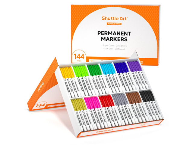 144 Pack Permanent Markers, Permanent Marker Assorted Colors, 12 Bright Colors Fine Point Permanent Markers For Kids and Adult Coloring on Wood,...