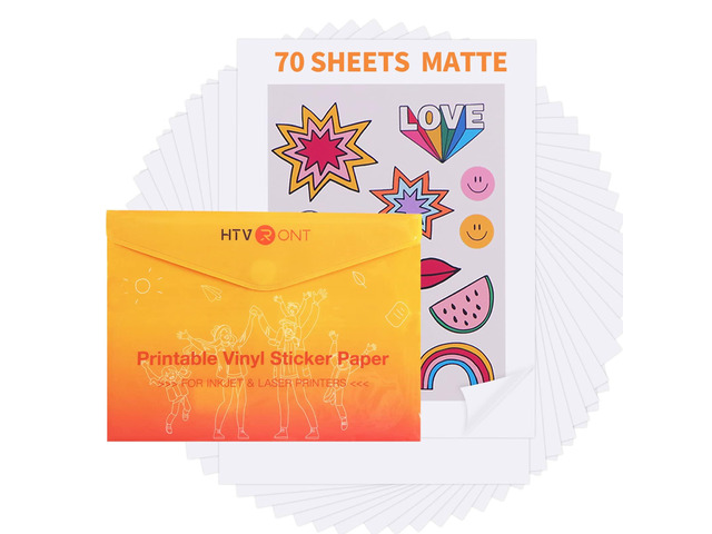 Printable Vinyl Sticker Paper, 70 Sheets, Matte White, 8.5'x11' Great Stickiness, Easy to Use & Peel, Anti-Curl & Jam-Free Design, Waterproof, Fast...