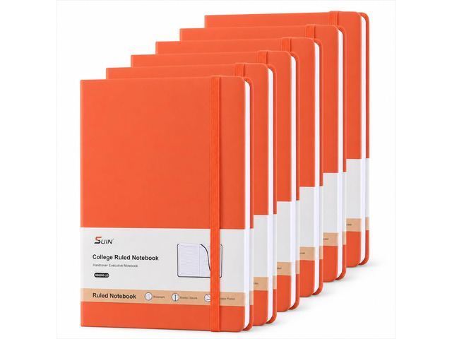 6 Pack A5 Hardcover Lined Journal Notebooks, 200 Pages, Orange Each notebook has a soft-touch faux leather cover, lay-flat design, elastic closure,...