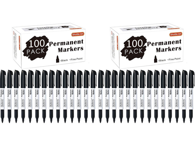 200 Pack Black Permanent Markers, Fine Point Permanent Marker Pens Set Perfect on Plastic, Wood, Stone, Metal and Glass for Doodling, Writing,...