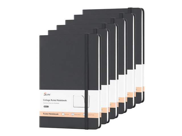 6 Pack A5 Hardcover Lined Journal Notebooks, 200 Pages, Black Each notebook has a soft-touch faux leather cover, lay-flat design, elastic closure,...