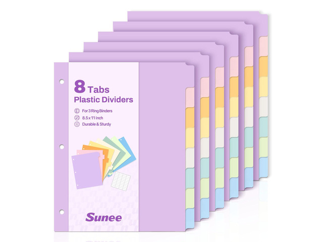 8 Tab Binder Dividers,Plastic Dividers for 3 Ring Binder,3 Ring Binder Dividers with Tabs for School Office Home Supplies,Soft Color, 6 Set