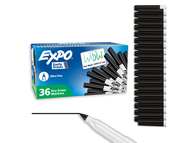 Dry Erase Markers, Low Odor Ink, Black, Ultra Fine Tip, 36 Count