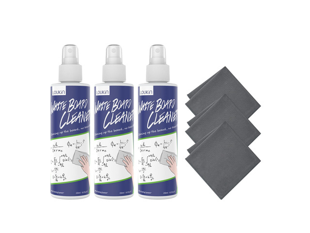 Dry Erase Cleaner, 8.5 fl oz Whiteboard Spray with Cloth, 3 Pack AP Certified, ASTM D4236, Low Odor, Effective Cleaning, Mild Formula, Atomizing...