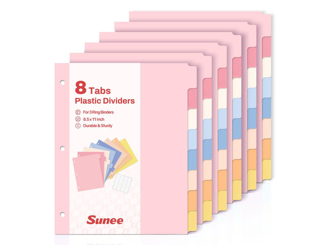 8 Tab Binder Dividers,Plastic Dividers for 3 Ring Binder,3 Ring Binder Dividers with Tabs for School Office Home Supplies,Pastel Color, 6 Set