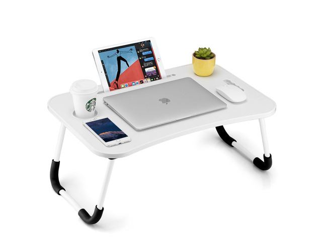 Foldable Laptop Table, Portable Lap Desk Bed Table Tray, Laptop Stand with Cup Holder & Tablet Slot & Lifting Handle for Working Writing Drawing &...
