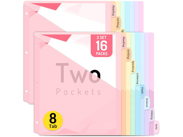 16 Count Dividers with Two Pockets, 8 tab Binder Dividers Binder Organizer, Binder Divider with Tabs for School Office and Home Organization,...