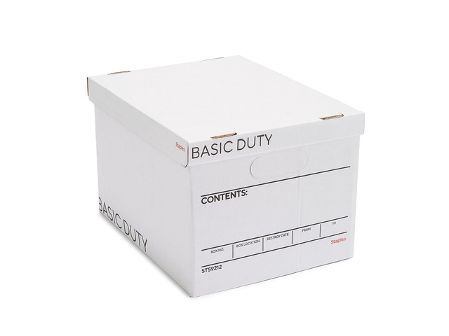 Storage & Filing Box, Basic-Duty with Handles & Removeable Lid, Letter & Legal Size Documents, Stackable, 20-Pack, White/Black